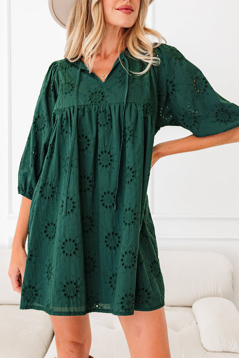 Southern Belle Embroidered Eyelet Puff Sleeve Mini Dress
