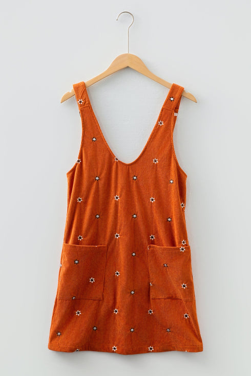 Southern Belle Floral Embroidered Corduroy Overall Mini Dress