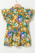 Southern Belle Floral Flutter Sleeve Tiered Blouse