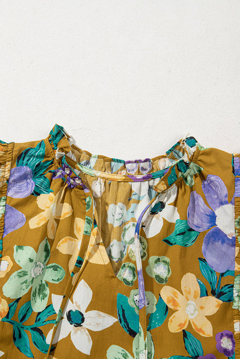 Southern Belle Floral Flutter Sleeve Tiered Blouse