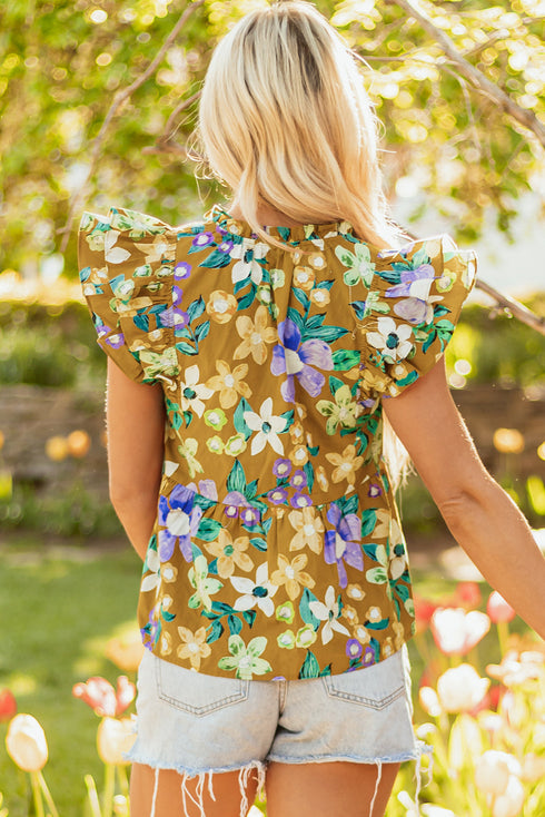 Southern Belle Floral Flutter Sleeve Tiered Blouse
