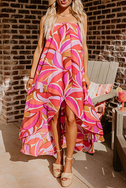 Southern Belle Floral High Low Bandeau Midi Dress