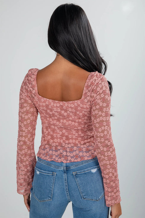 Southern Belle Floral Lace Drawstring Knot Blouse
