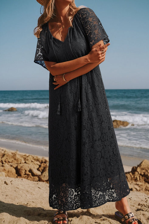 Southern Belle Floral Lace Fringe Tie Maxi Dress