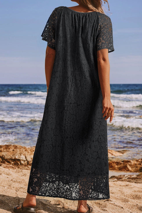 Southern Belle Floral Lace Fringe Tie Maxi Dress