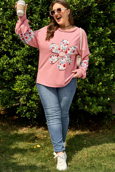 Southern Belle Floral Patchwork Applique Plus Size Sweatshirt