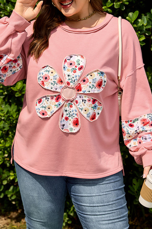 Southern Belle Floral Patchwork Applique Plus Size Sweatshirt