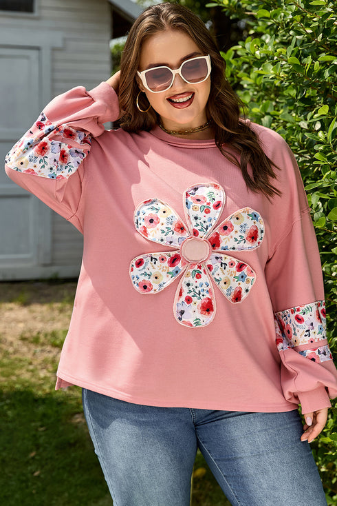 Southern Belle Floral Patchwork Applique Plus Size Sweatshirt