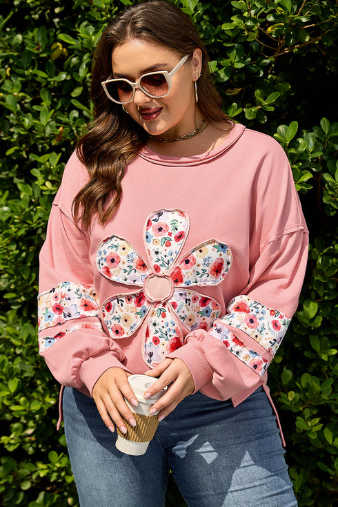 Southern Belle Floral Patchwork Applique Plus Size Sweatshirt