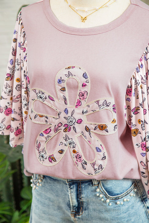 Southern Belle Floral Patchwork Flowy Half Sleeve Blouse