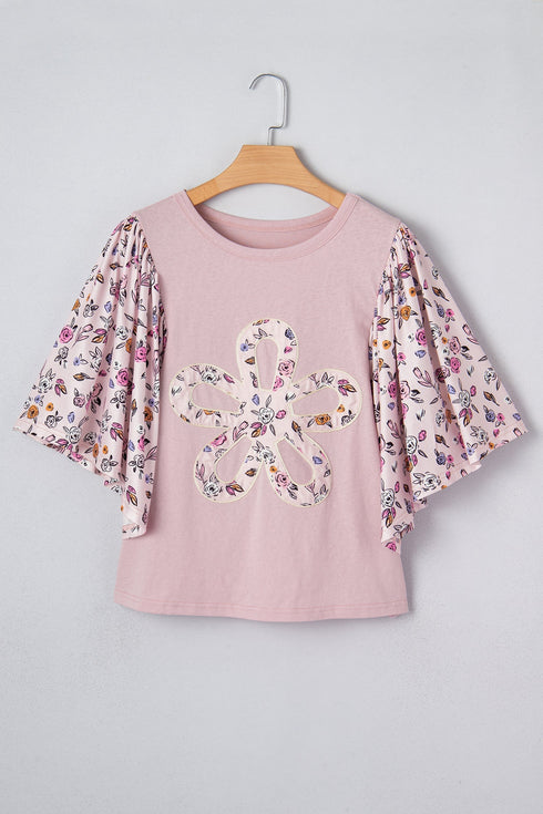 Southern Belle Floral Patchwork Flowy Half Sleeve Blouse