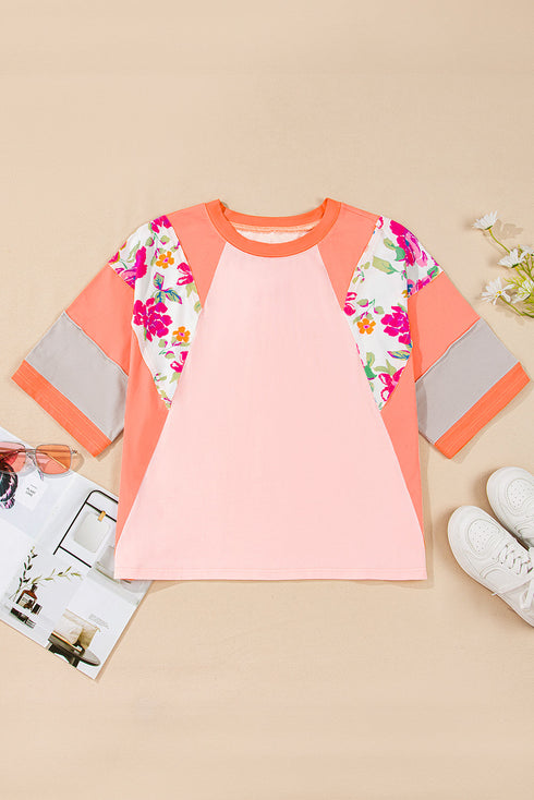Southern Belle Floral Patchwork Raglan Half Sleeve Top