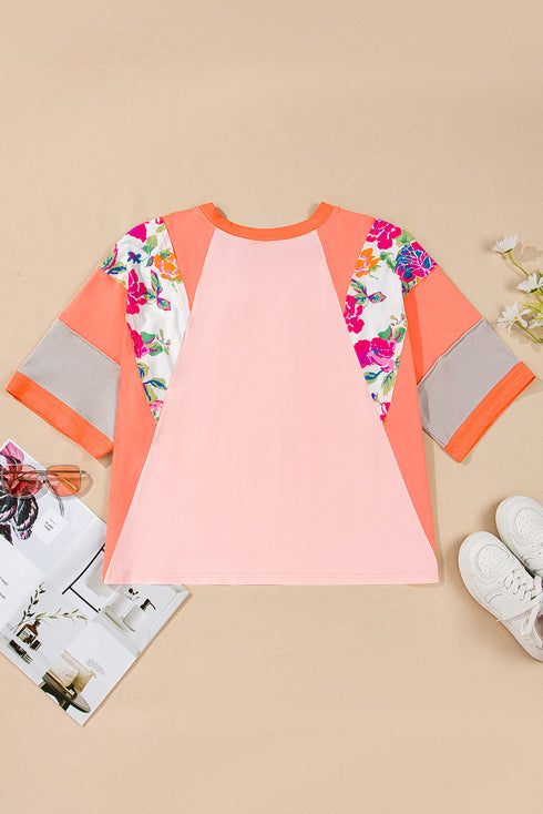 Southern Belle Floral Patchwork Raglan Half Sleeve Top