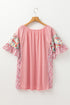 Southern Belle Floral Patchwork Ruffle Sleeve Blouse