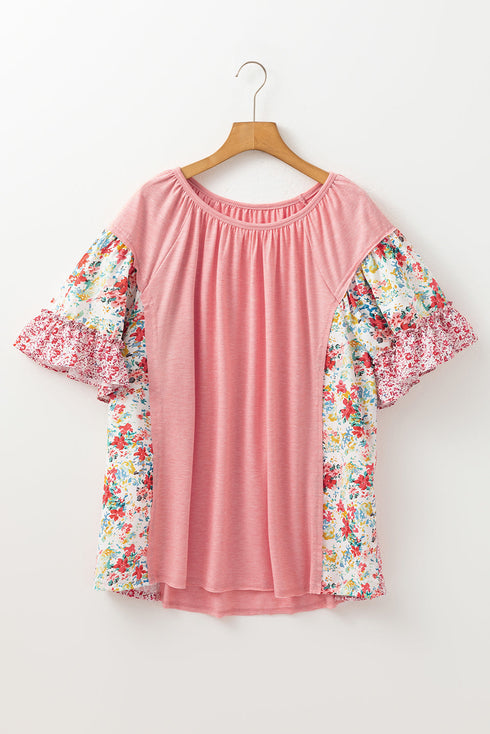 Southern Belle Floral Patchwork Ruffle Sleeve Blouse