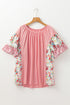 Southern Belle Floral Patchwork Ruffle Sleeve Blouse