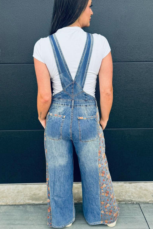 Southern Belle Floral Patchwork Wide Leg Denim Jumpsuit
