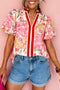 Southern Belle Floral Print Collared Short Sleeve Blouse