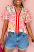 Southern Belle Floral Print Collared Short Sleeve Blouse