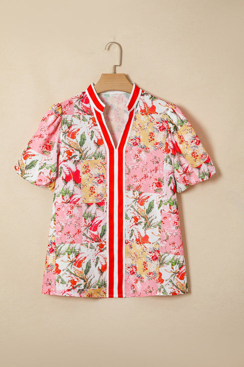 Southern Belle Floral Print Collared Short Sleeve Blouse