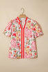 Southern Belle Floral Print Collared Short Sleeve Blouse