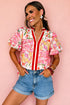 Southern Belle Floral Print Collared Short Sleeve Blouse
