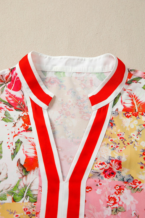 Southern Belle Floral Print Collared Short Sleeve Blouse