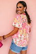 Southern Belle Floral Print Collared Short Sleeve Blouse
