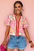 Southern Belle Floral Print Collared Short Sleeve Blouse