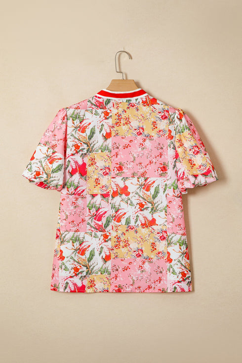 Southern Belle Floral Print Collared Short Sleeve Blouse
