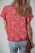 Southern Belle Floral Print Crinkled Flounce Sleeve Tie Neck Blouse