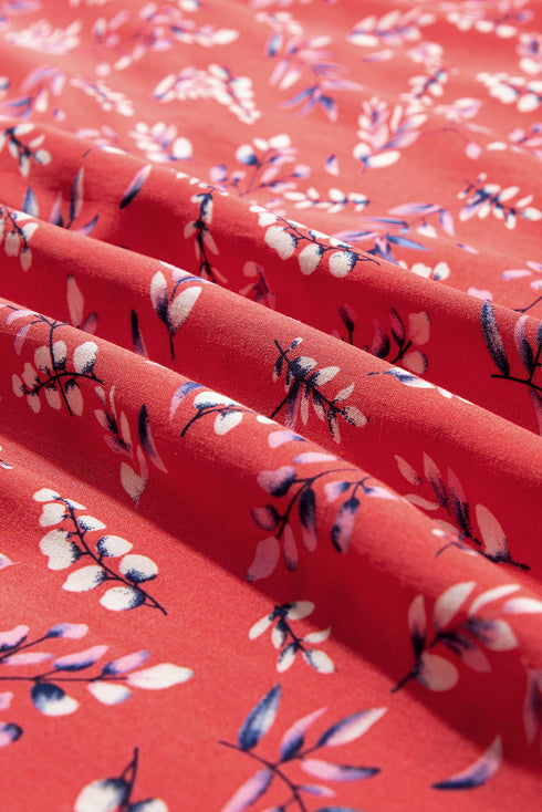 Southern Belle Floral Print Crinkled Flounce Sleeve Tie Neck Blouse