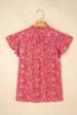 Southern Belle Floral Print Crinkled Flounce Sleeve Tie Neck Blouse