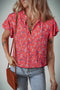Southern Belle Floral Print Crinkled Flounce Sleeve Tie Neck Blouse