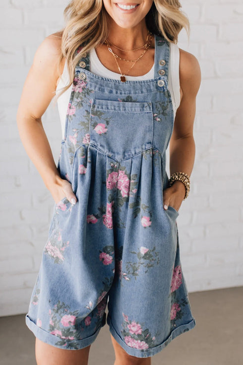 Southern Belle Floral Print Denim Romper Shortalls