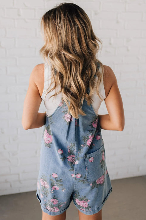 Southern Belle Floral Print Denim Romper Shortalls