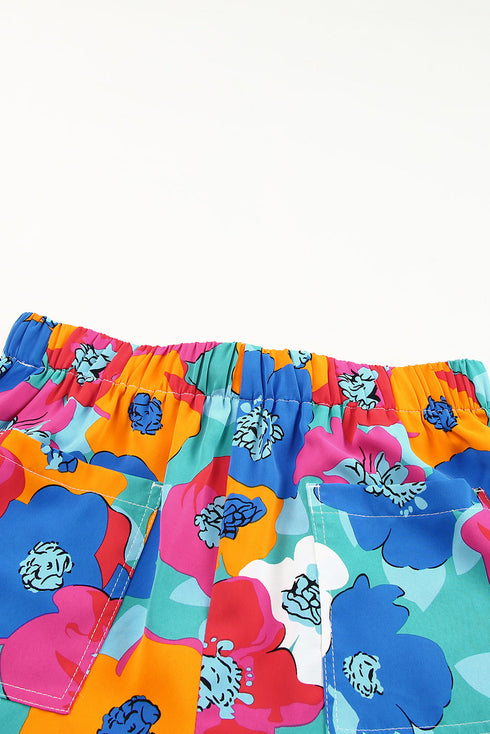 Southern Belle Floral Print Drawstring Elastic Waist Casual Shorts