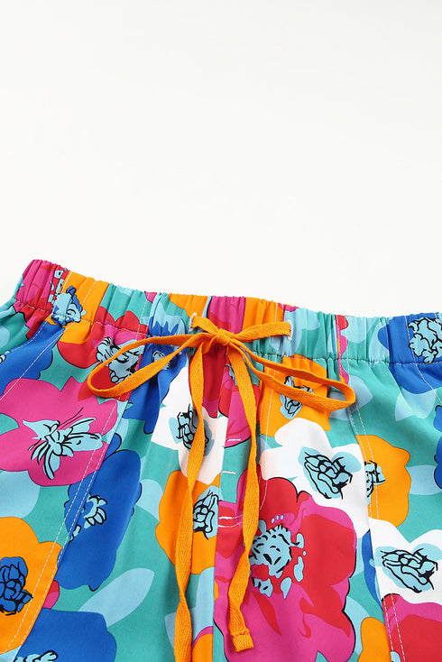 Southern Belle Floral Print Drawstring Elastic Waist Casual Shorts