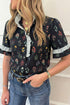 Southern Belle Floral Print Frilled Trim Short Sleeve Blouse