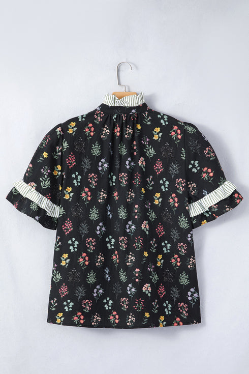 Southern Belle Floral Print Frilled Trim Short Sleeve Blouse