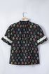 Southern Belle Floral Print Frilled Trim Short Sleeve Blouse