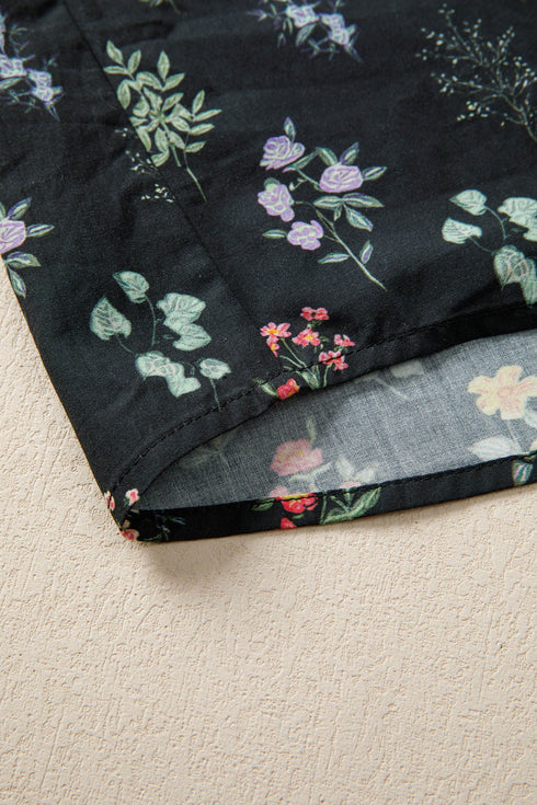 Southern Belle Floral Print Frilled Trim Short Sleeve Blouse