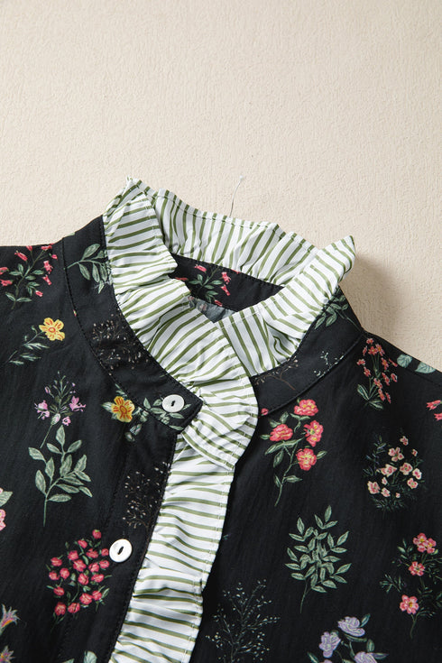 Southern Belle Floral Print Frilled Trim Short Sleeve Blouse