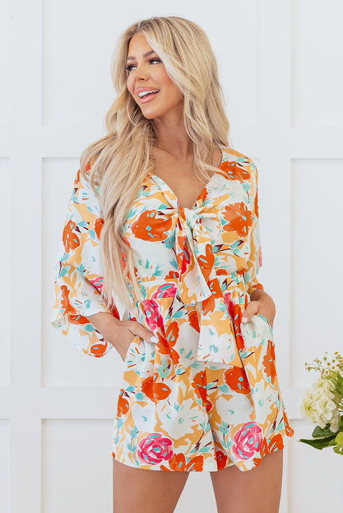 Southern Belle Floral Print Front Tie Romper