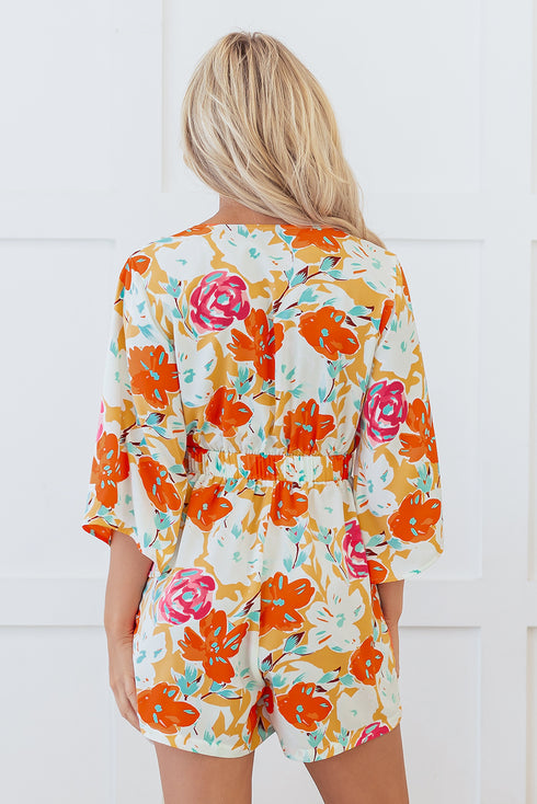 Southern Belle Floral Print Front Tie Romper