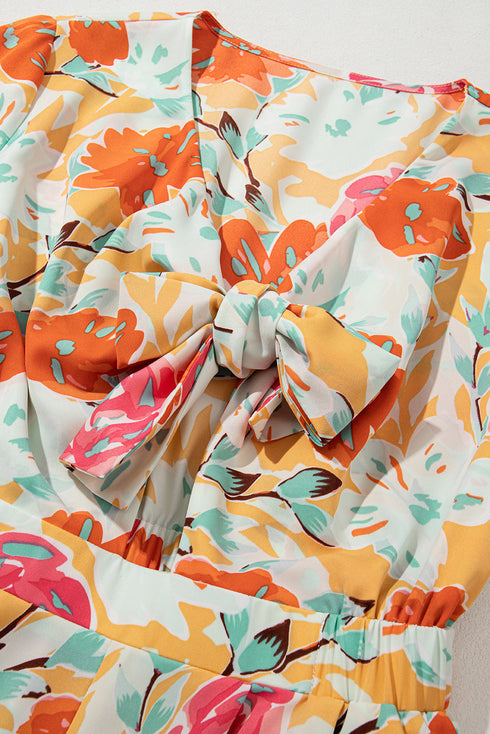 Southern Belle Floral Print Front Tie Romper