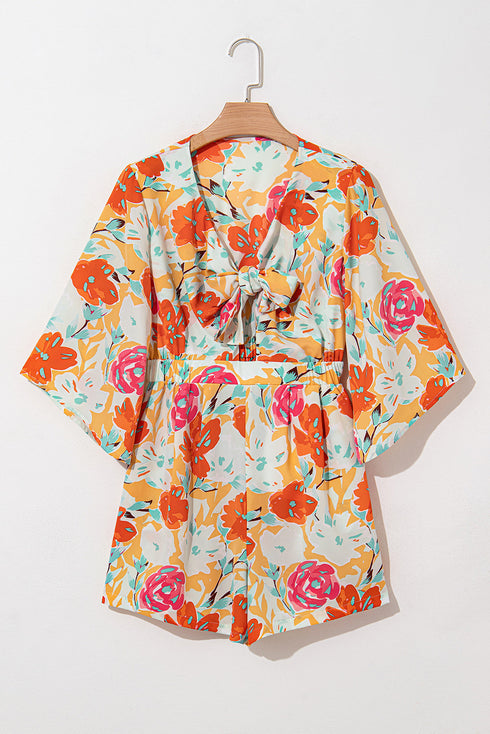 Southern Belle Floral Print Front Tie Romper
