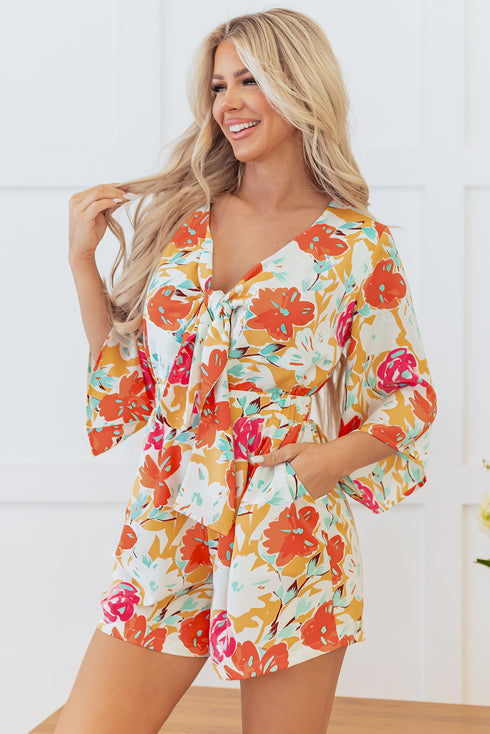 Southern Belle Floral Print Front Tie Romper