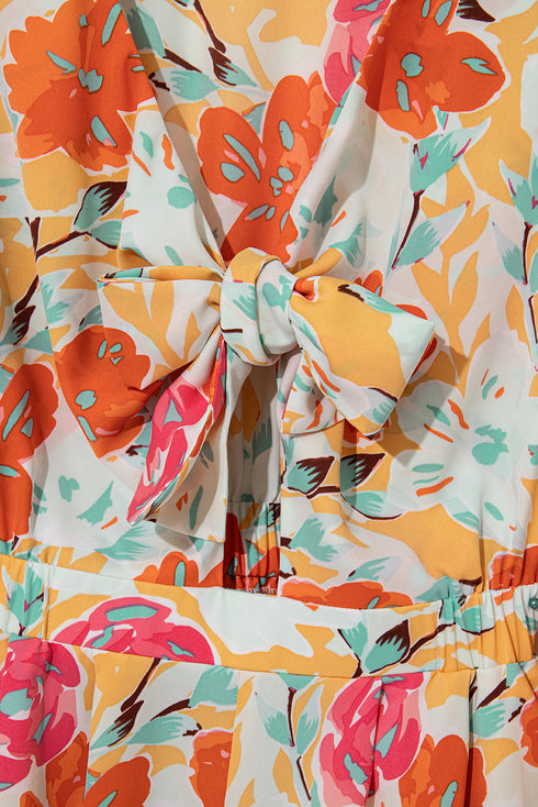 Southern Belle Floral Print Front Tie Romper