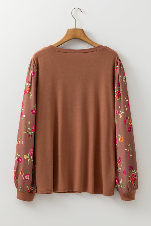 Southern Belle Floral Print Patchwork Round Neck Blouse